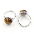 Adjustable silver ring featuring a natural tiger eye stone with golden brown stripes - Adjustable Open / Tiger's Eye