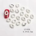 Silver teardrop nail art charms with white pearl edge and hollow center, size 8.3x10.7mm - Silver Pearl Teardrop Style (1836)