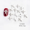 Silver alloy cross nail art charm with pearl accent and rhinestones, size 9x10.7mm - Silver Pearl Cross Style (1855)