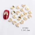Golden alloy V-shaped nail art charms with white pearls and diamonds, model LF1864 - Gold Pearl V-shape Style (1864)