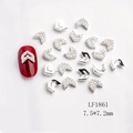 Silver V-shaped nail charms with white pearl inlay displayed on a red manicured nail - Silver Pearl V-shape Style (1861)