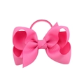 Pink grosgrain ribbon bow hair tie for girls with elastic band on white background - Rose Pink