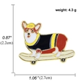 Zinc alloy corgi on skateboard enamel pin badge with dimensions and weight info - Corgi Skateboarding (A00211)