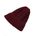 Detail view of the ribbed knit texture on a dark burgundy kids minimalist beanie hat - One Size / Burgundy