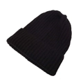 Close-up of solid black ribbed knit baby beanie showing detailed texture and fold-over cuff - One Size / Black