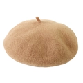 Classic wool beret for women in warm camel color with top decorative stem - M (56-58cm) / Khaki