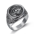 Anello vintage in acciaio inossidabile con occhio di Horus e texture argentata - US 5 / Acciaio Nero Vintage (10308)