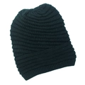 Close-up of thick horizontal rib knit texture on a black winter beanie hat - One Size / Black