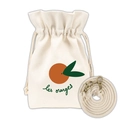 Beige canvas bucket bag with orange print and "les oranges" text, minimalist style - Orange les oranges
