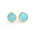 Close-up of 10mm gold plated stainless steel studs with iridescent blue faux crystals - Blue Green Iridescent (18)