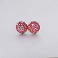 Macro shot of 10mm round red and gold glitter drusy stud earrings in stainless steel - Red-Gold Sparkles (4)