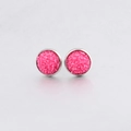 Macro shot of 10mm round pink drusy stud earrings with polished silver metal frame - Pink Sparkling (17)