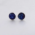 Close-up of 10mm silver druzy stud earrings with dark blue glittering crystal inlay - Dark Blue-Purple Crystal (19s)