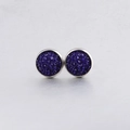 Macro detail of 10mm drusy stud earrings featuring dark blue crystals in silver frames - Dark Blue Crystal (22)