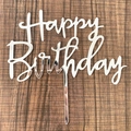 Silver mirror acrylic Happy Birthday cake topper with elegant cursive lettering - Silver