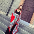 Red bohemian linen scarf for women featuring intricate ethnic patterns for beach travel - 180*90CM / 37113-Red