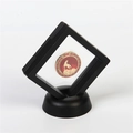 Black 3D floating display frame with zodiac tiger coin and matching round base - Black