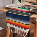 Mexican table runner colorful striped woven blanket party tablecloth with fringe decor - 130*170+Tassels 10*2 - 590g / Mexican Blanket - Dark Green Series