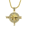 Hip-Hop Goldene Kompass Halskette mit funkelnden Strasssteinen und gedrehter Seilkette - 0.3*75cm Kordelkette / Gold