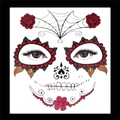 Macro detail of Sugar Skull face tattoos with red roses and spider web patterns - No.30/Red Black Rose Spider Web