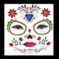 Detail of Day of the Dead face tattoo with colorful floral patterns and skull designs - No.32/Colorful Floral Diamond