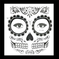 Detailed Day of the Dead face tattoo stickers with black floral eye and teeth patterns - No.36/Black White Skull Teeth
