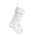 White faux rabbit fur Christmas stocking with silver embroidered snowflake pattern - White/Silver Sequin