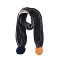 Dettaglio della sciarpa in maglia a righe per bambini con pompon blu e arancioni - Sciarpa Bambini Contrasto Arancione