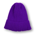Detailed view of the purple ribbed knit beanie showing thick texture and elastic weave - Purple