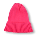 Close-up of thick ribbed knit pink beanie for kids with cozy folded cuff detail - Rose Red