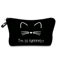 Black cat print makeup bag with purrrfect lettering and zipper closure on white background - Minimalist Cat Pattern (hzb885)