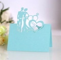 Detailed laser-cut Mr & Mrs wedding place card in light blue with heart silhouette - Light Blue Zircon