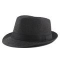Elegant black paper straw Panama Fedora jazz hat with a classic matching ribbon band - 58cm / Black