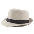 Classic cream Fedora straw hat featuring a stylish black ribbon band for summer sun protection - Beige