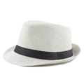 Classic white breathable paper straw Panama fedora hat with elegant black ribbon band. - Off White