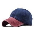 Navy blue and burgundy washed cotton baseball cap with retro two-tone panel design - Adjustable / Red Front Navy Back