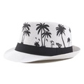Cappello di paglia bianco con stampa di palme nere e nastro per vacanze in spiaggia - 58cm / Bianco