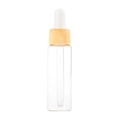 Clear glass dropper bottle with light wood collar and white bulb for essential oils - 20ml