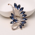 Elegant gold-tone leaf brooch with dark blue marquise gems and clear rhinestones - MM-BR-0491 Gold (Leaf)