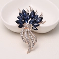 Elegant flower bouquet brooch with dark blue crystal and rhinestones in rose gold finish - MM-BR-0492 Gold (Floral Bouquet)