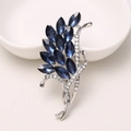 Navy blue marquise crystal and rhinestone leaf brooch set in silver metal base - MM-BR-0494 White K (Leaves)