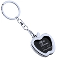 Apple shaped polished metal photo frame keychain with silver finish and split ring - GX-386 Apple Shaped (3.2cm x 3.2cm)