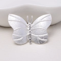 Silver butterfly brooch with textured wings and sparkling crystal rhinestones - 0469-Silver Butterfly Rhinestone