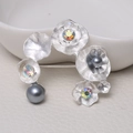Elegant matte silver flower brooch with colorful crystal gems and dark grey pearls - 0476-Silver Lotus Leaf Pearl Rhinestone