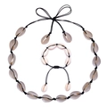 Handmade bohemian set featuring natural cowrie shell necklace and bracelet on black cords - Black - Shell (Necklace And Bracelet)
