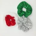 Three-piece festive Christmas scrunchies set with sequins and red velvet trim - 3-Piece Set