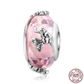 Pink faceted crystal charm in 925 sterling silver with hollow floral details for bracelets - Pink Faceted Pendant