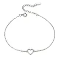 Bracciale regolabile in argento sterling S925 con ciondolo a cuore cavo e motivo a croce - Stile Cuore Cavo / Argento