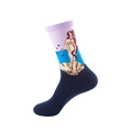Artistic crew sock featuring Botticelli's Birth of Venus painting in blue and purple - One Size / Venus Painting (16)