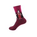 Artistic oil painting crew socks in rose red and black cotton blend with figure portrait - One Size / Boy in Red Painting (18)